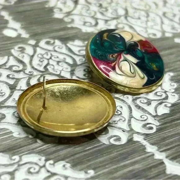 Vintage Gold Tone Colorful Enamel Earrings - Picture 3 of 3